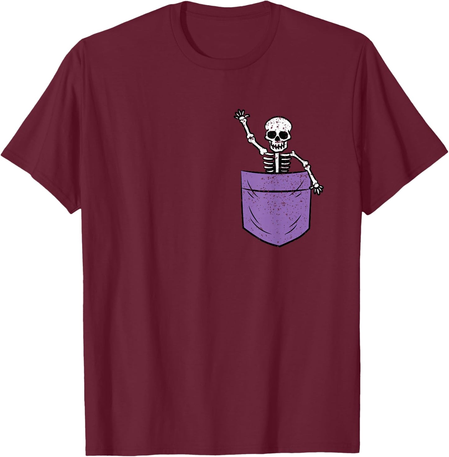 Skeleton Pocket Halloween Costume Funny Skull Character T-Shirt - T-Shirt | Maroon