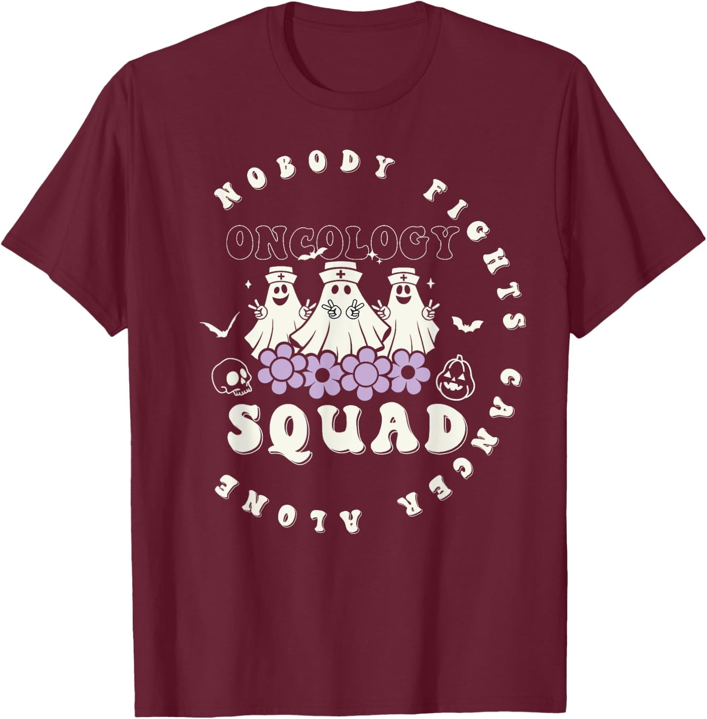 Halloween Oncology Nurse Squad Retro Pediatric Oncology T-Shirt - T-Shirt | Maroon