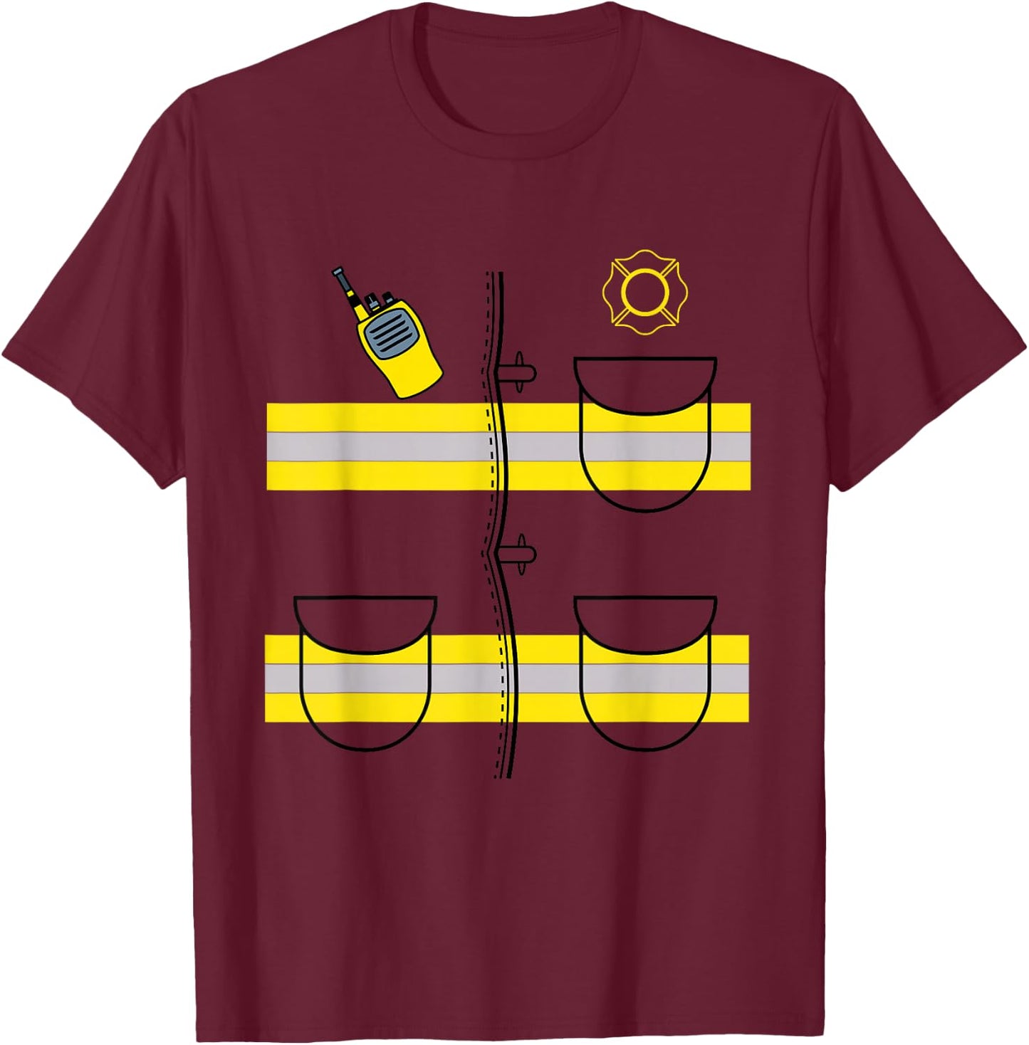Firefighter Costume DIY Halloween Costume Easy Uniform T-Shirt - T-Shirt | Maroon
