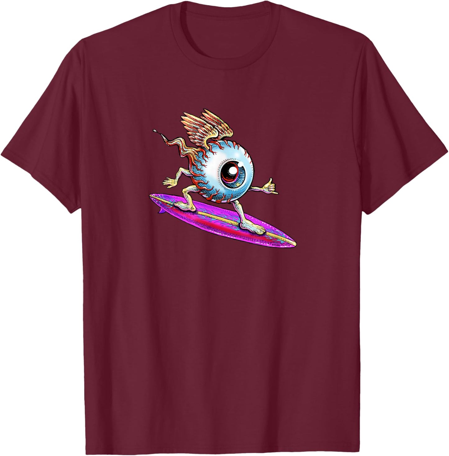 Surfing Eyeball - by Emek Artman T-Shirt - T-Shirt | Maroon