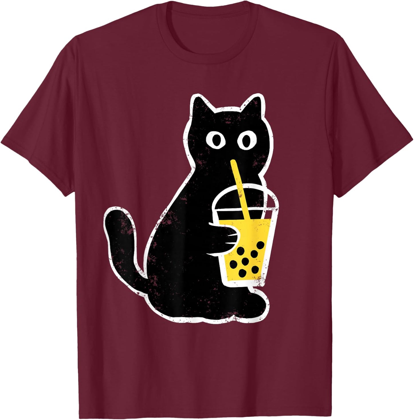 Cat Boba Funny Anime Japanese Bubble Tea Lover T-Shirt - T-Shirt | Maroon