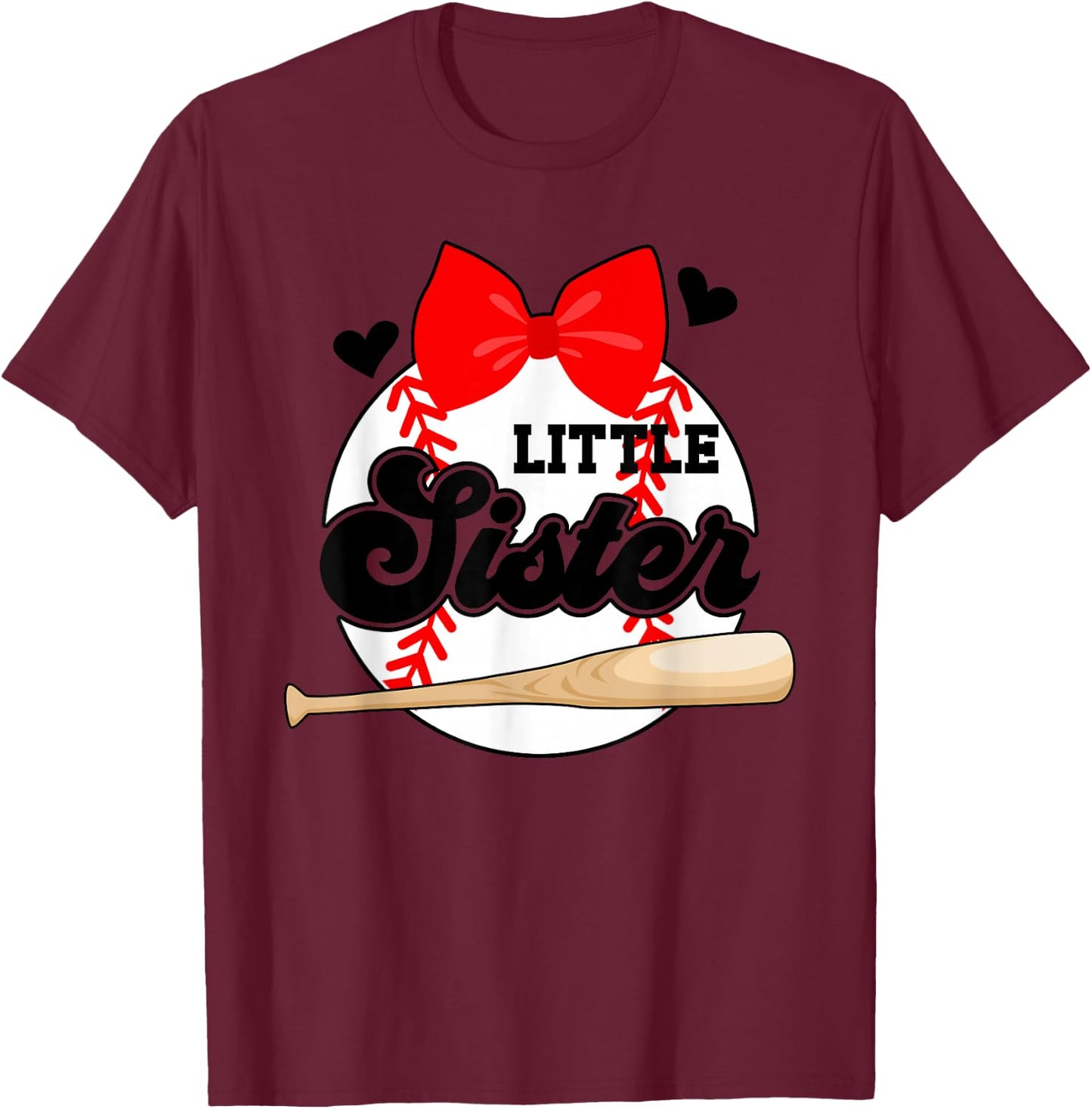 Little Sister Baseball Sister Of A Baseball Player T-Shirt - T-Shirt | Maroon