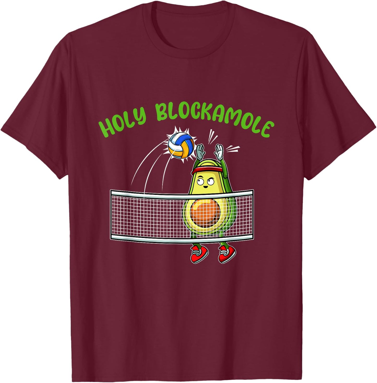 Holy Blockamole I Volleyball Avocado Food Lover Funny T-Shirt - T-Shirt | Maroon