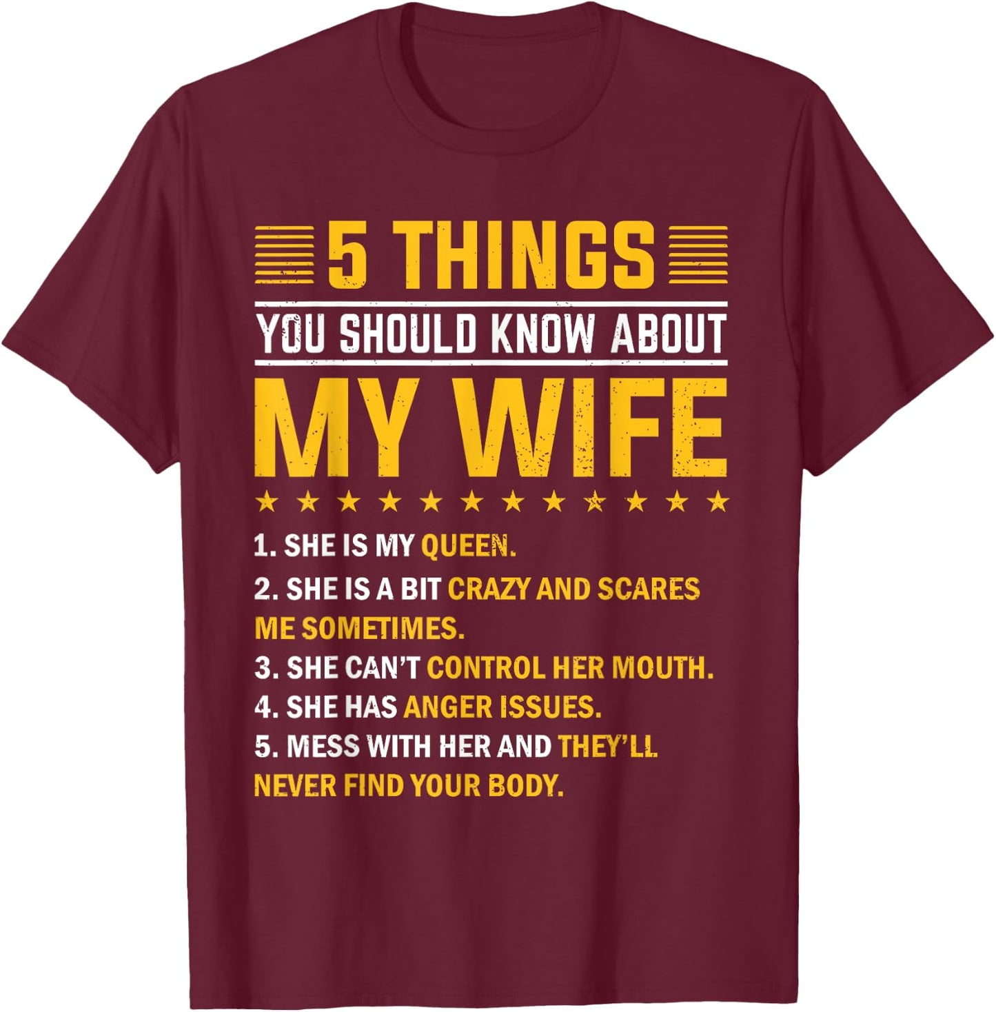 5 Things You Should Know About My Wife Funny Mommy T-Shirt - T-Shirt | Maroon