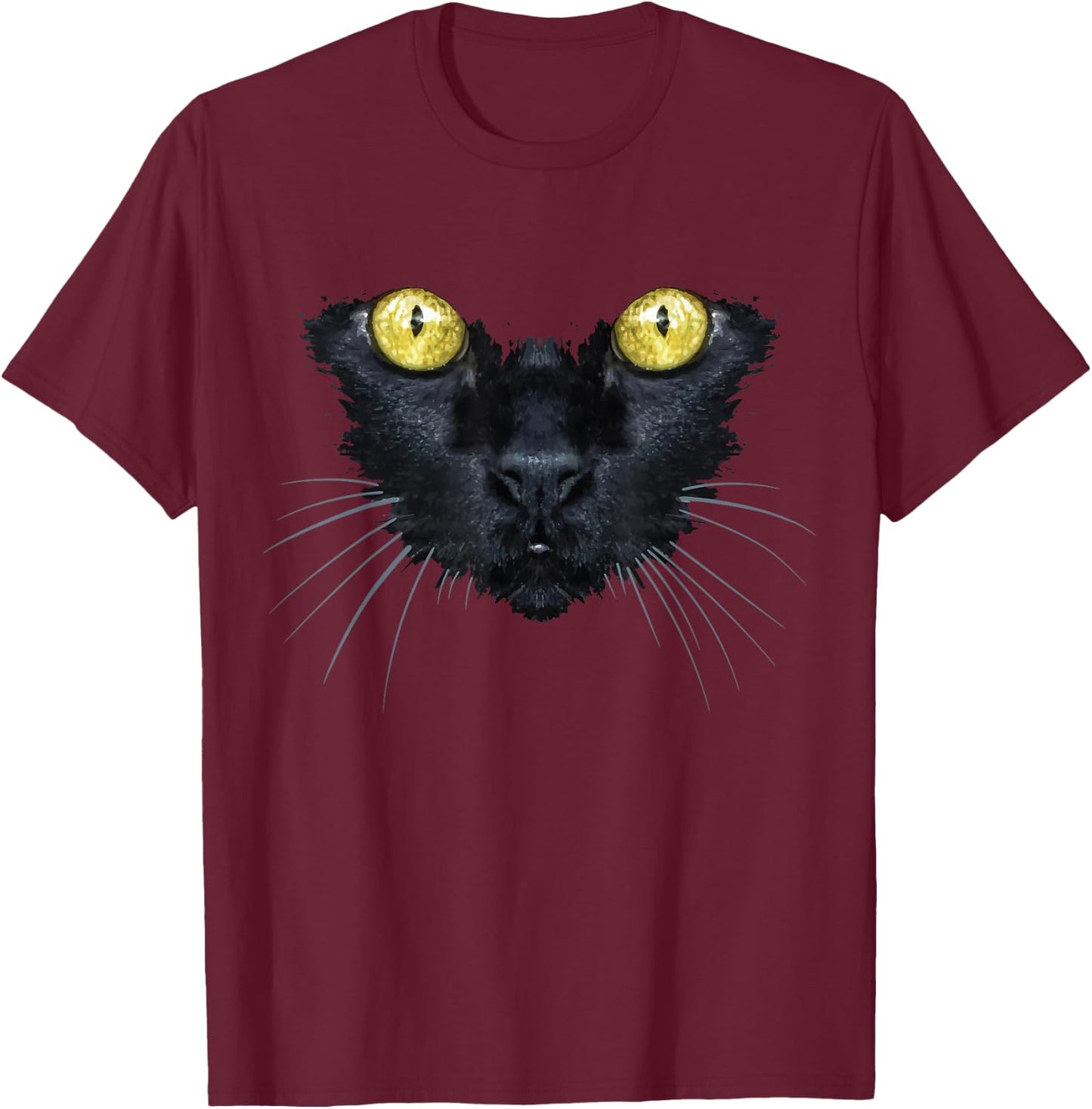 Black Cat Shirt Halloween Spooky Yellow Eyes Cat Women Kids T-Shirt - T-Shirt | Maroon