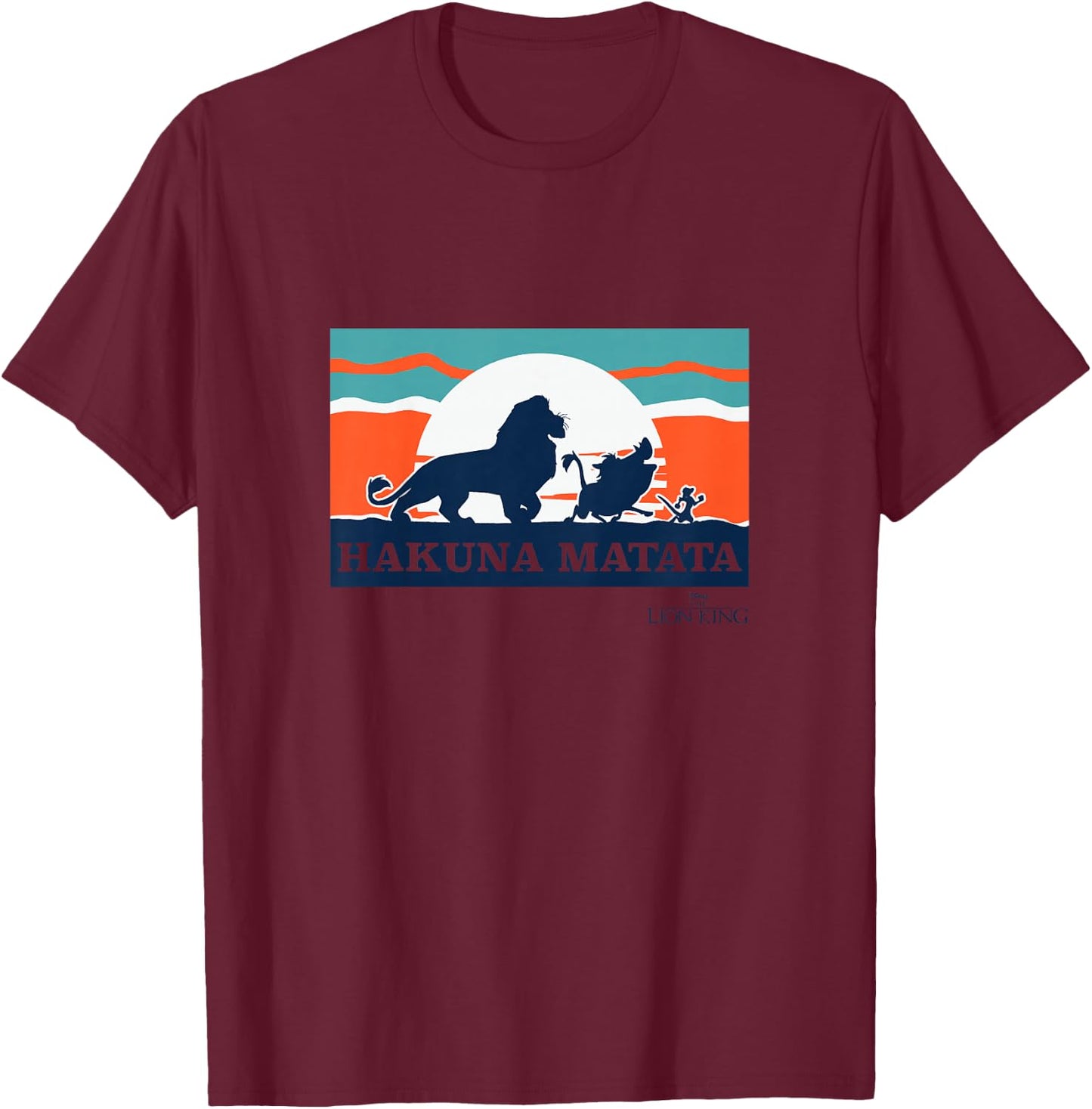 Kids Disney The Lion King Silhouette Hakuna Matata Retro Sunset T-Shirt - T-Shirt | Maroon