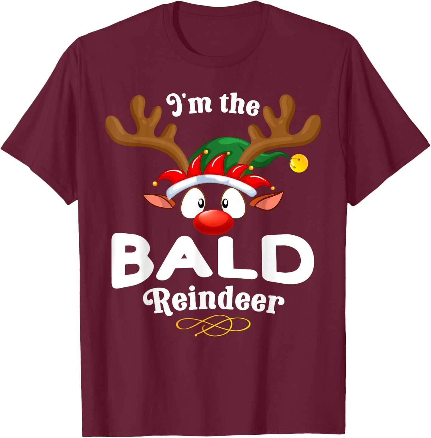 Christmas PJS Bald XMas Reindeer Matching T-Shirt - T-Shirt | Maroon