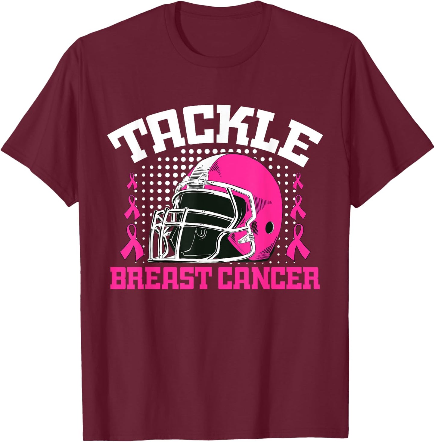 Tackle Football Breast Cancer Awareness Pink Ribbon Boys Kid T-Shirt - T-Shirt | Maroon