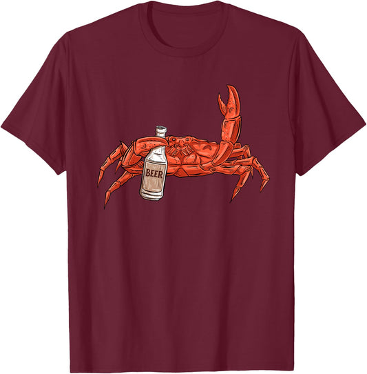 Crab Drinking Beer - Beach Crustacean Crabber Crabbing Lover T-Shirt - T-Shirt | Maroon