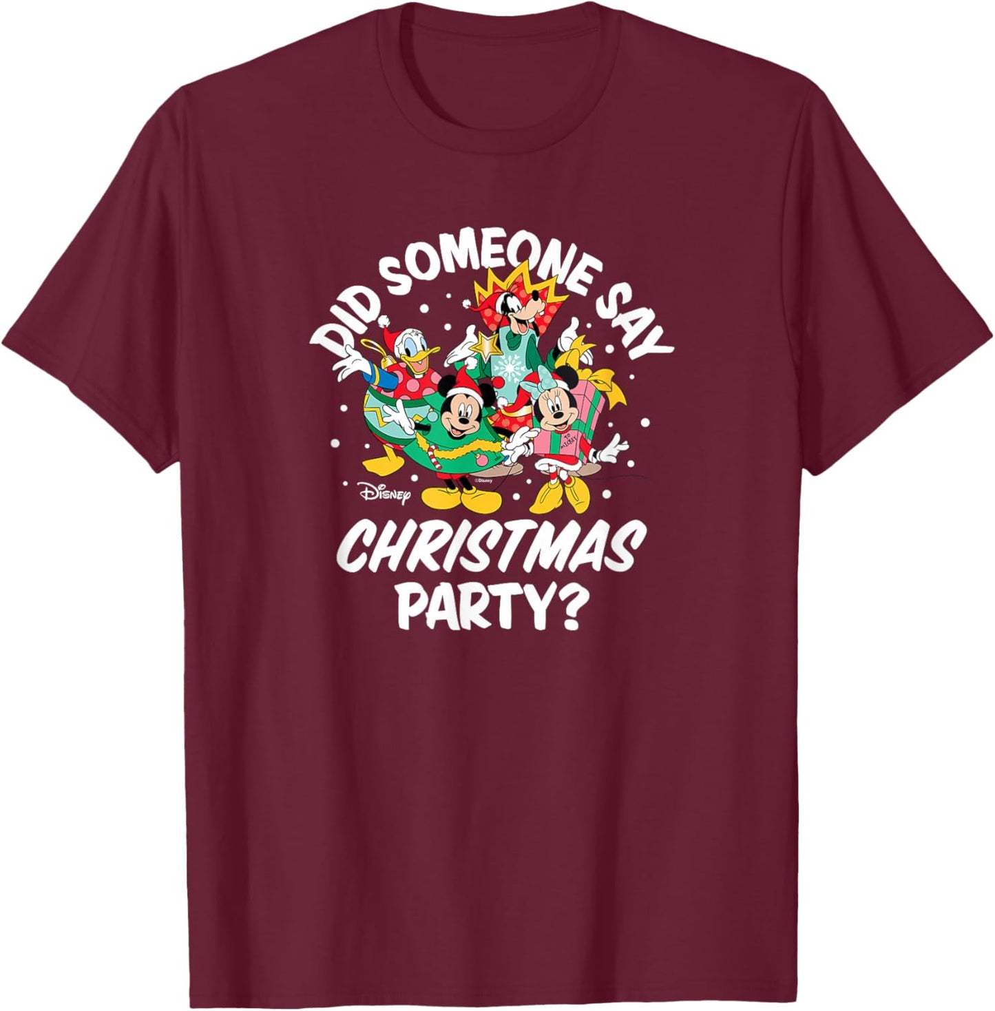 Disney - Mickey Minnie Donald Goofy Christmas Party T-Shirt - T-Shirt | Maroon