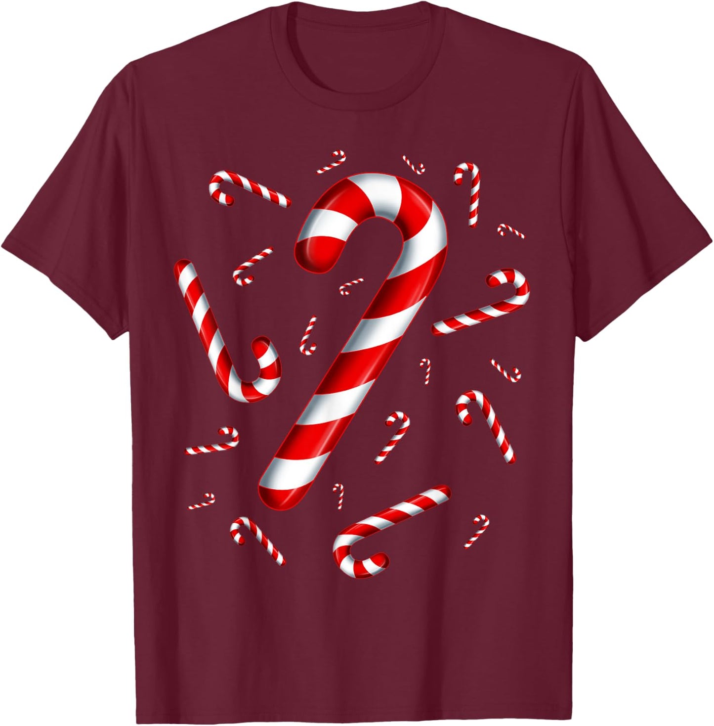 Christmas Candy Cane Red and White Sweet Twisted Candy T-Shirt - T-Shirt | Maroon