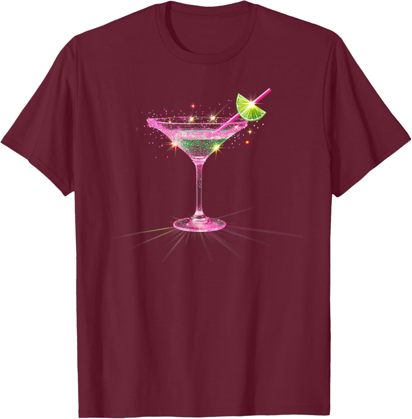 Pink Martini with Lime Cocktail Party Drinking T-Shirt - T-Shirt | Maroon