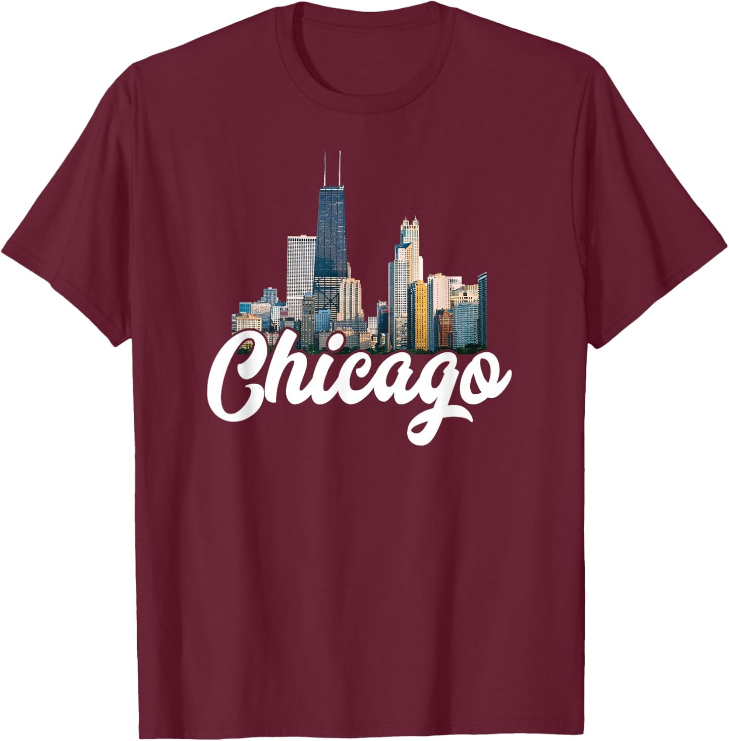 Chicago Skyline Architecture Retro Deep Dish Pizza River T-Shirt - T-Shirt | Maroon