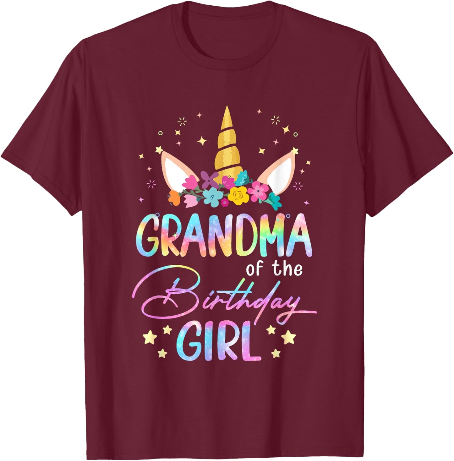 Unicorn Grandma Of The Birthday Girl Unicorn Flower Birthday T-Shirt - T-Shirt | Maroon