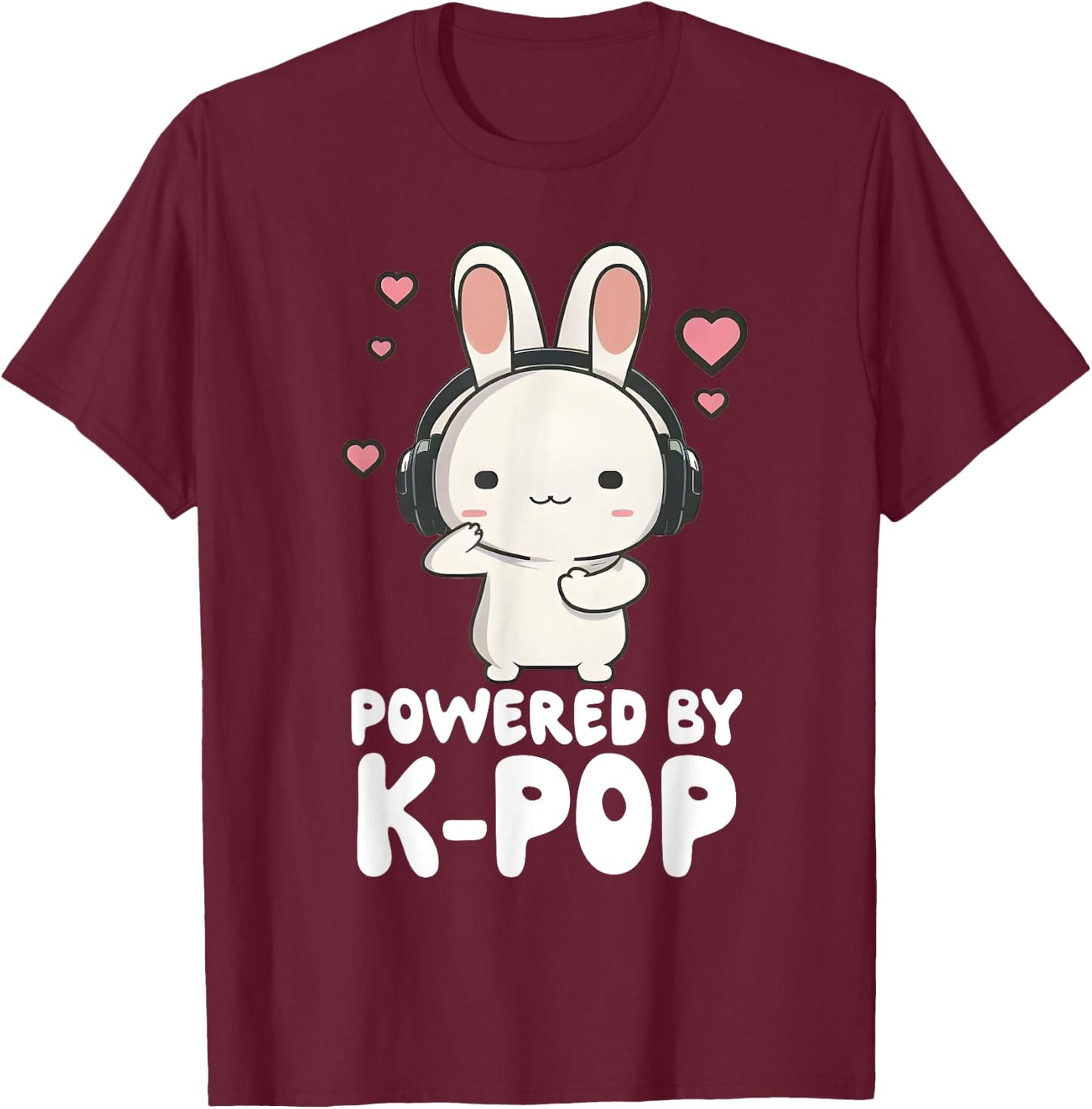 Powered By Kpop Rabbit Korean Pop Merch K-pop Merchandise T-Shirt - T-Shirt | Maroon