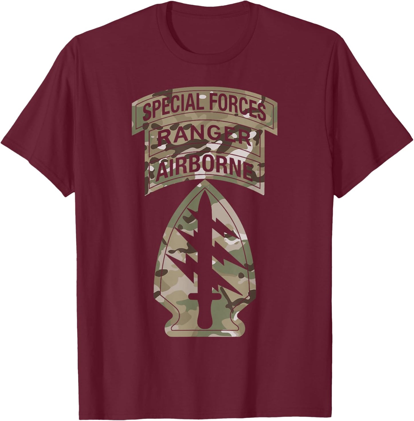 US Army Special Forces - SF Ranger Tab - OCP Multicam Camo T-Shirt - T-Shirt | Maroon