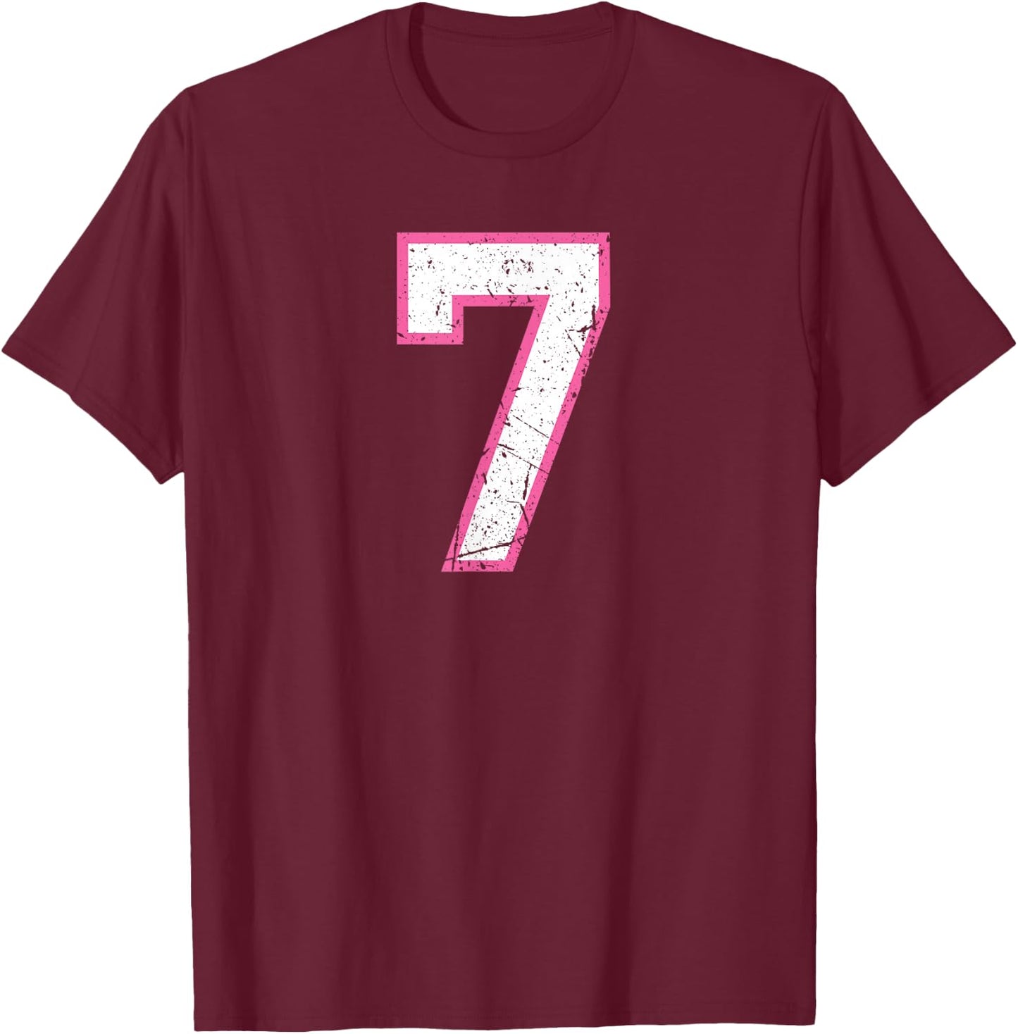 Vintage Number #7 Pink White Sports Team T-Shirt - T-Shirt | Maroon