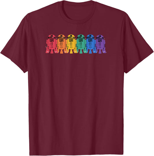 Star Wars R2-D2 Rainbow Line Fabulous Logo T-Shirt - T-Shirt | Maroon
