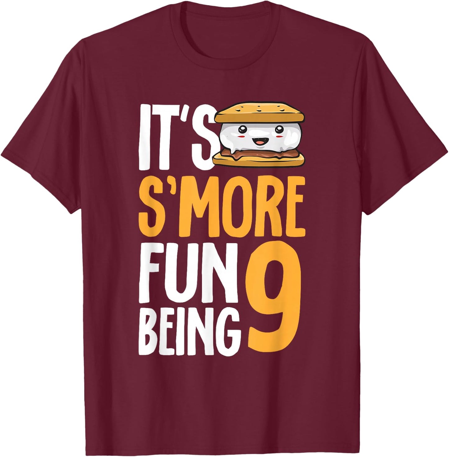S’more Campfire 9th Birthday Marshmallow Camping Smore T-Shirt - T-Shirt | Maroon