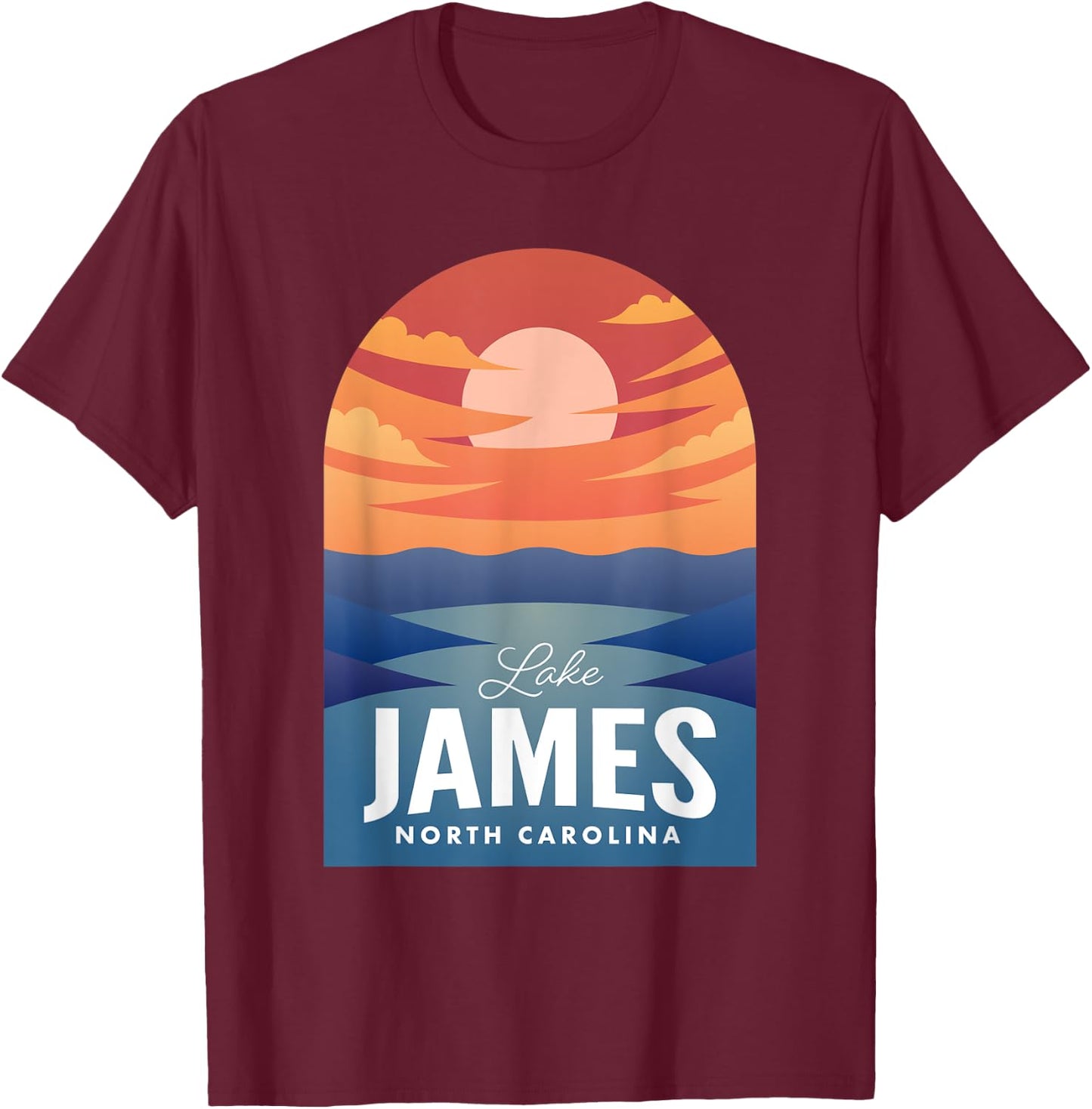 James Lake NC Retro Sunset T-Shirt - T-Shirt | Maroon