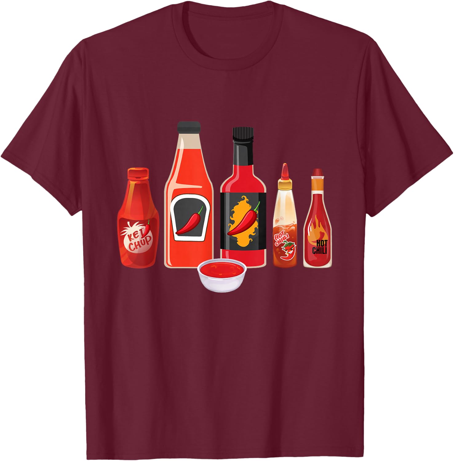 Hot Sauces - Mexican Spicy Food Lover Red Pepper Spice Chili T-Shirt - T-Shirt | Maroon