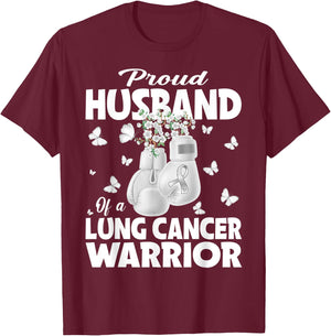 Proud Husband Of A Lung Cancer Warrior Boxing Gloves T-Shirt - T-Shirt | Maroon