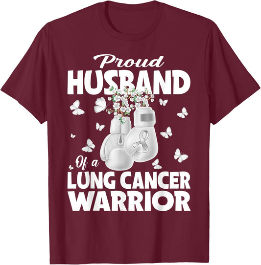 Proud Husband Of A Lung Cancer Warrior Boxing Gloves T-Shirt - T-Shirt | Maroon