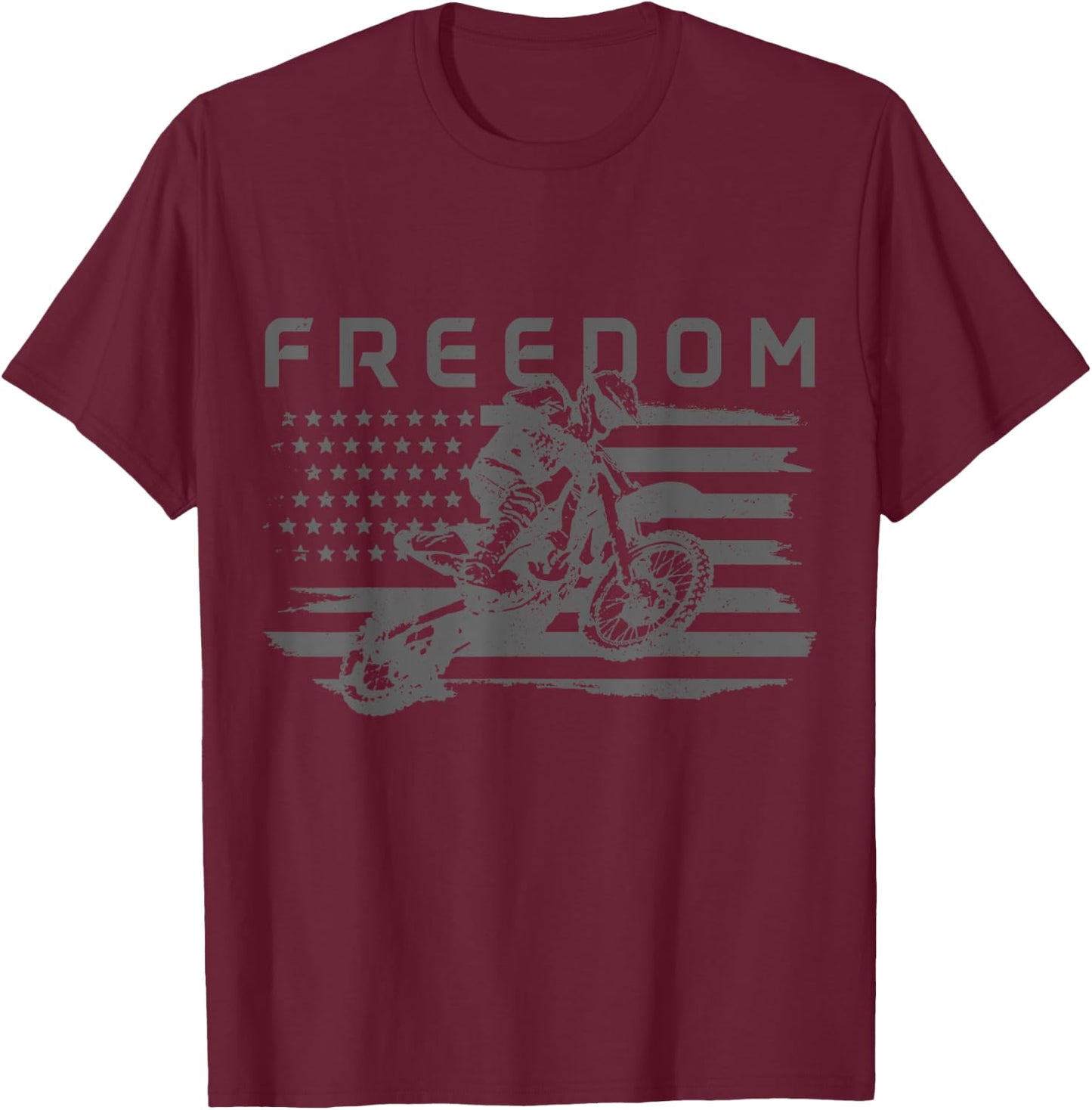 Motocross Freedom American Flag MX Patriotic Dirt Bike T-Shirt - T-Shirt | Maroon