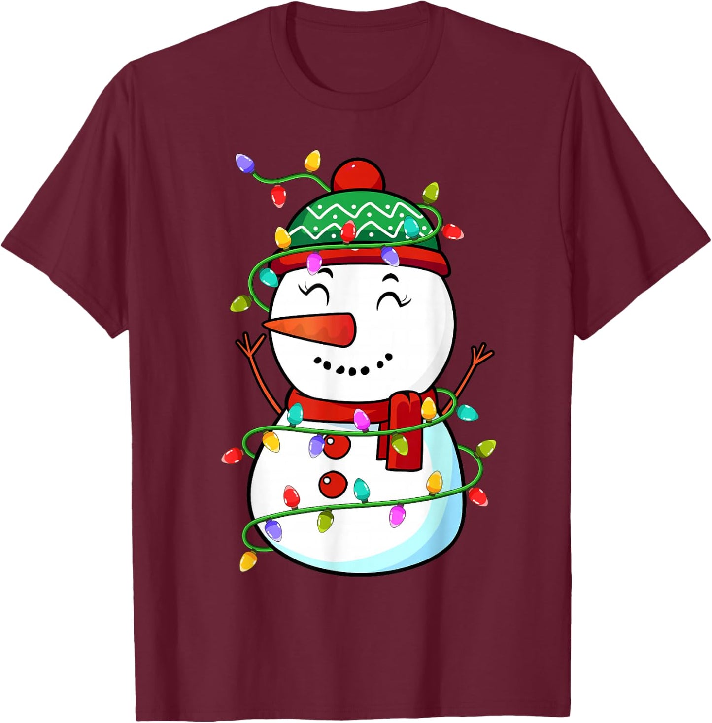 Funny Snowman Christmas Xmas Light - Snowman Christmas T-Shirt - T-Shirt | Maroon