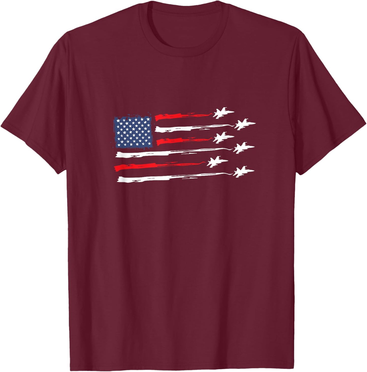 American Flag Fighter Jet 4th ofJuly for Patriotic Veterans T-Shirt - T-Shirt | Maroon
