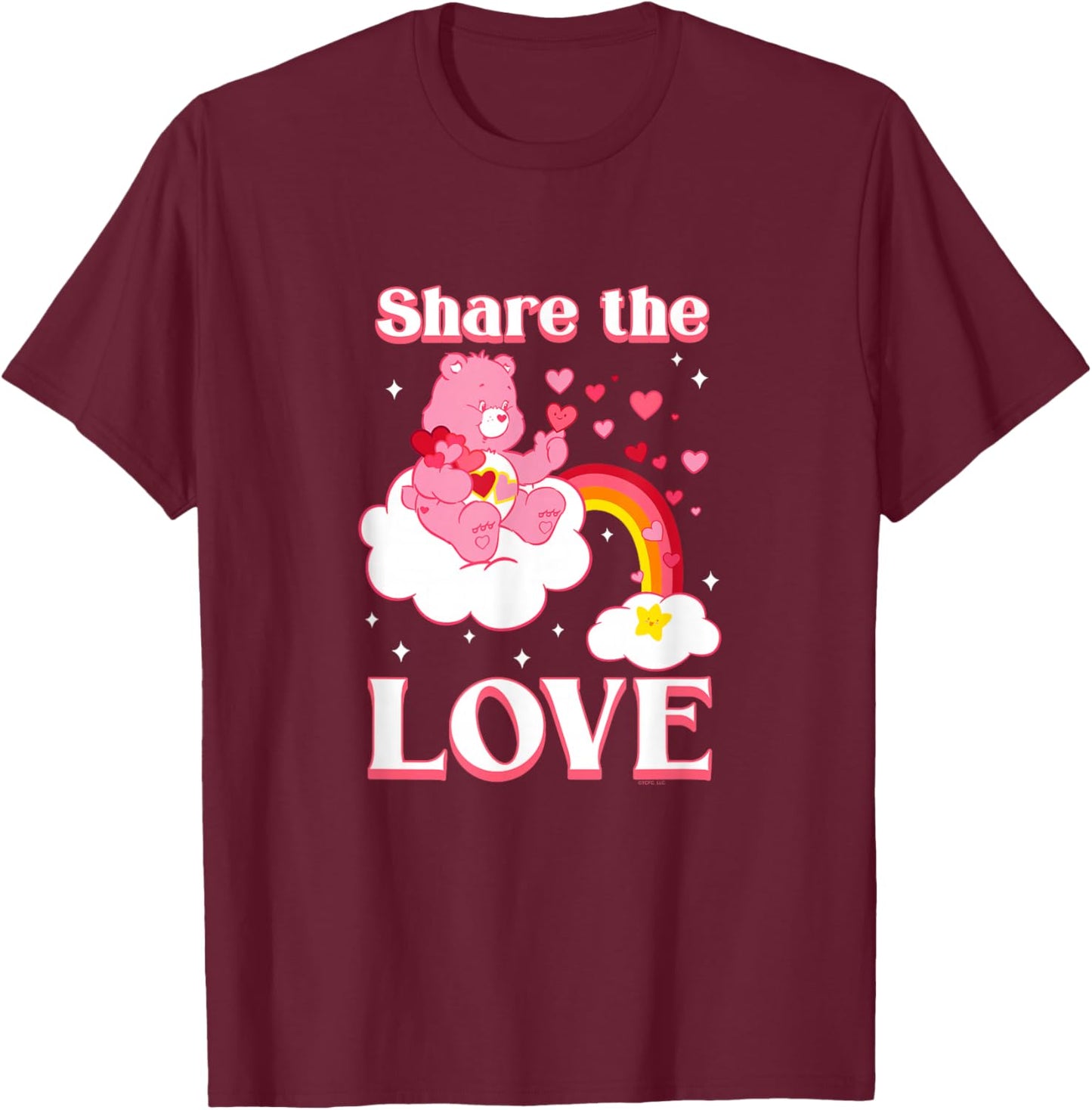 Care Bears Share The Love Love-A-Lot Bear Retro Cartoon T-Shirt - T-Shirt | Maroon