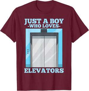 Lift Just a Boy Who Loves Elevators T-Shirt - T-Shirt | Maroon