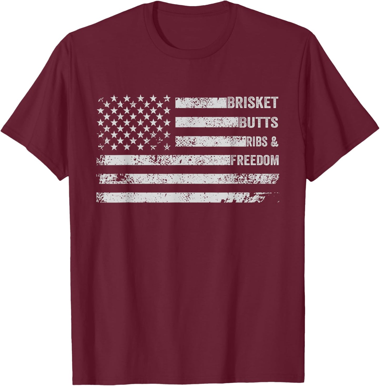 Brisket Butts Ribs and Freedom BBQ American Flag T-Shirt - T-Shirt | Maroon
