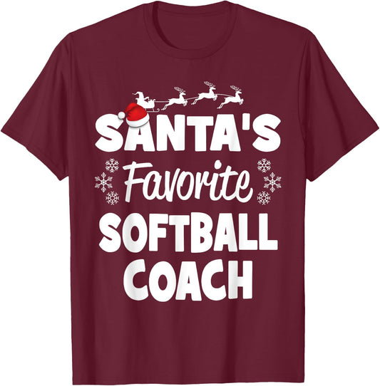 Santa's Favorite Softball Coach Funny Christmas Matching T-Shirt - T-Shirt | Maroon