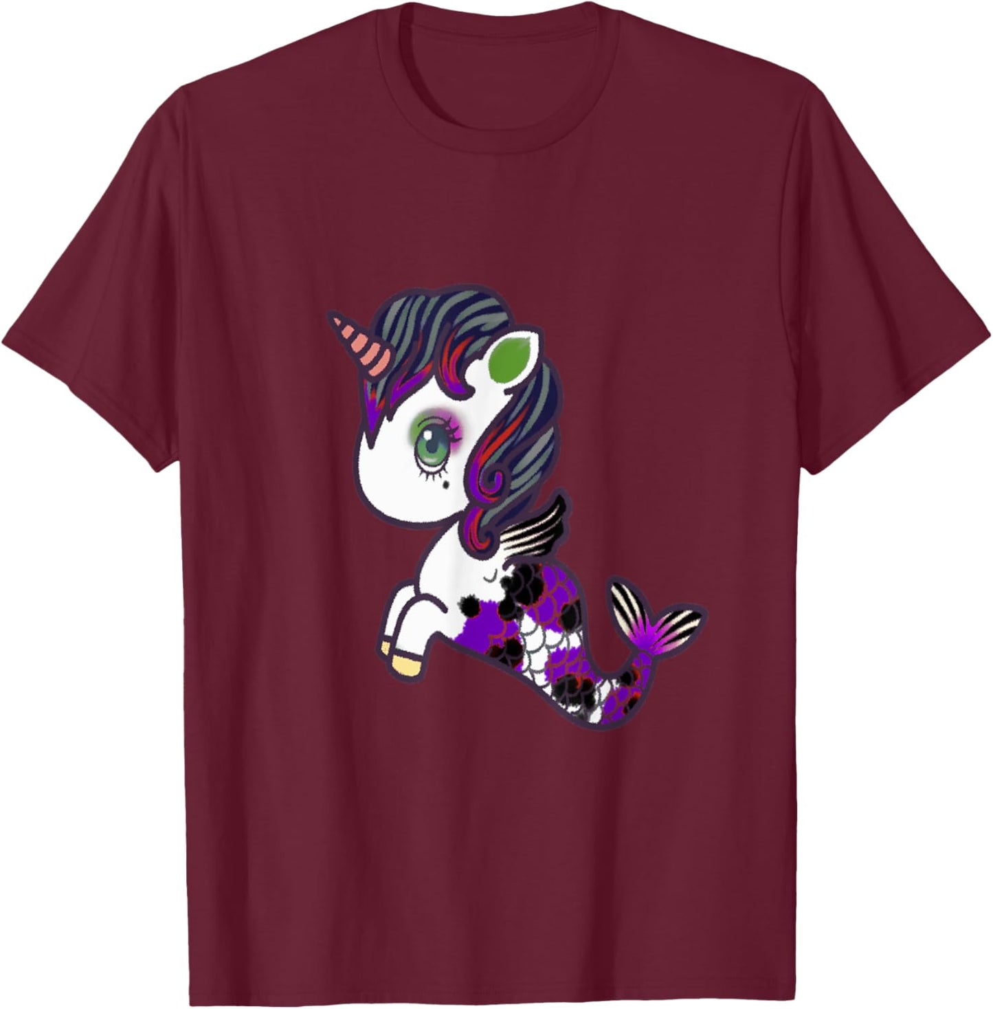 Mermaid Unicorn Mermicorno T-Shirt - T-Shirt | Maroon