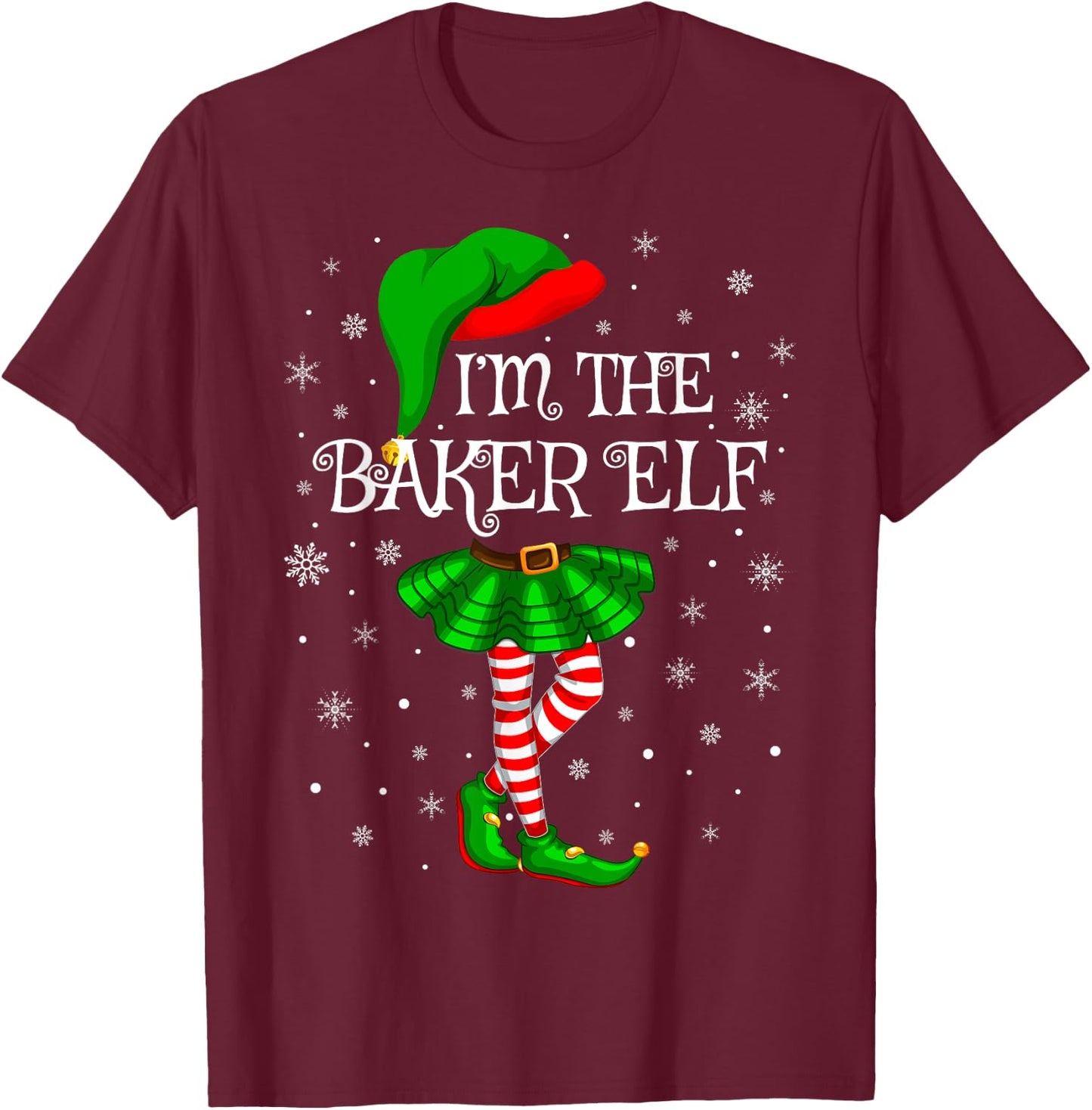Family Matching Women Girls I'm The Baker Elf Christmas T-Shirt - T-Shirt | Maroon