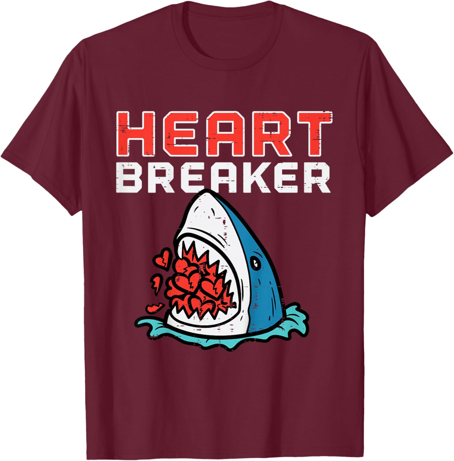 Kids Valentines Day Shark Heart Breaker Boys Kids Baby Toddlers T-Shirt - T-Shirt | Maroon