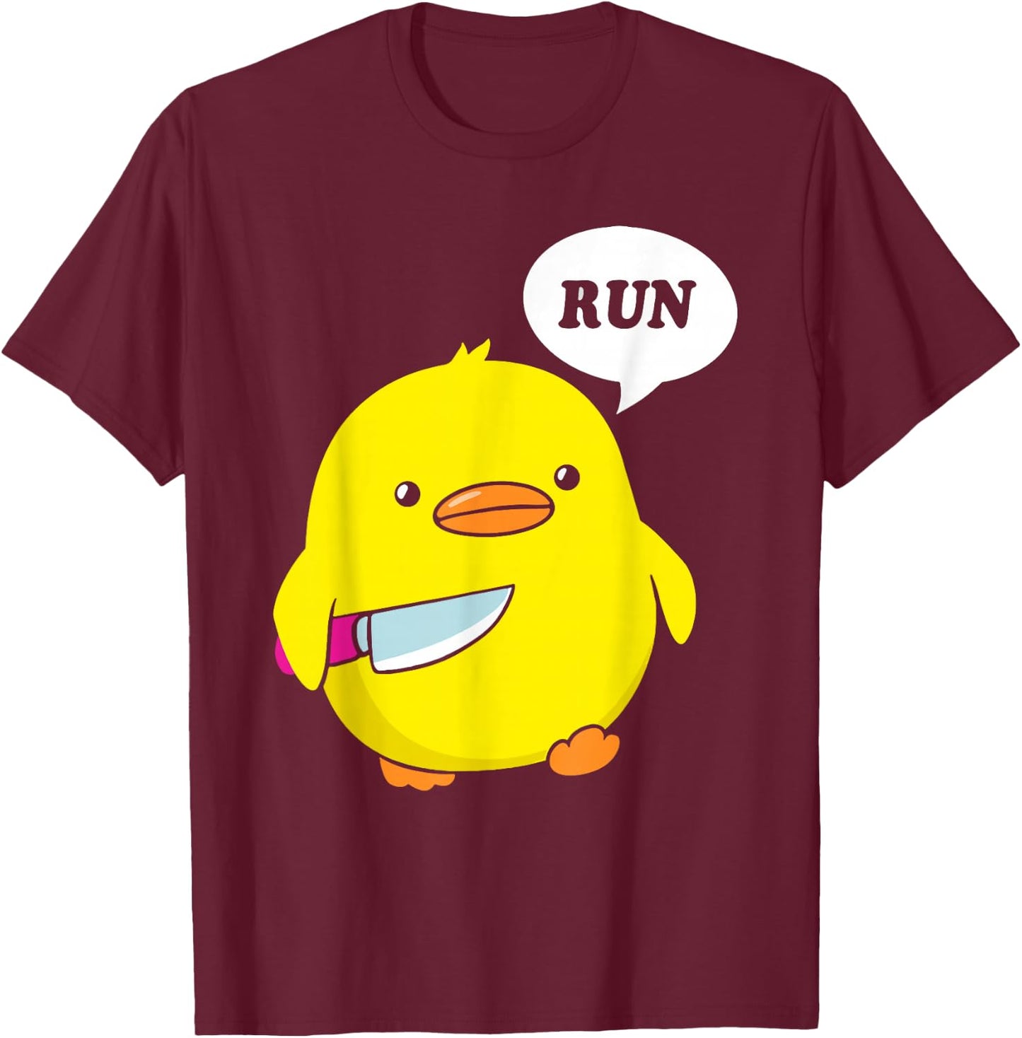 Slasher Duck Funny Duck With Knife T-Shirt - T-Shirt | Maroon