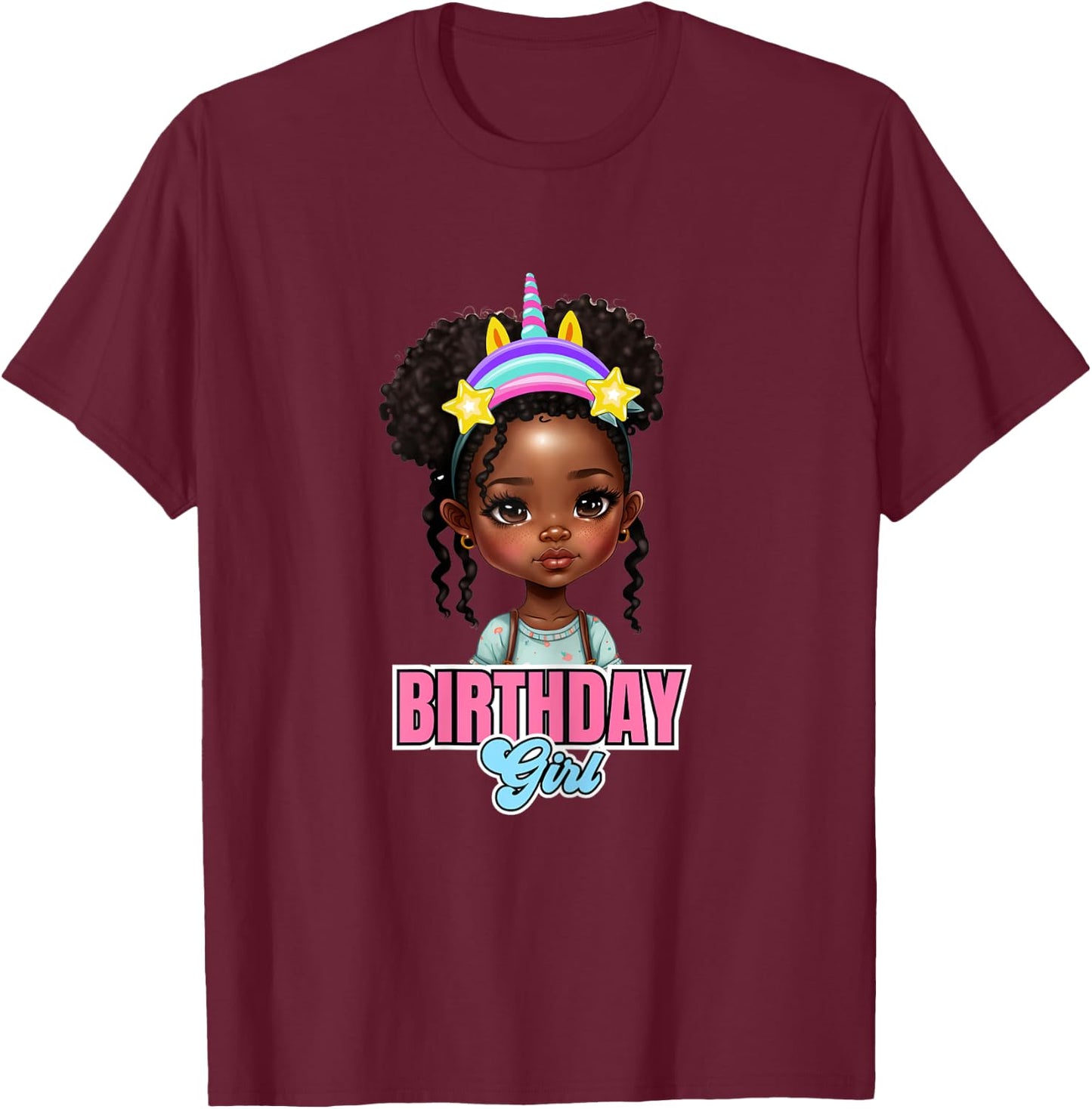 Kids Black Girl Birthday Melanin Kids Afro Puff Unicorn Girl T-Shirt - T-Shirt | Maroon