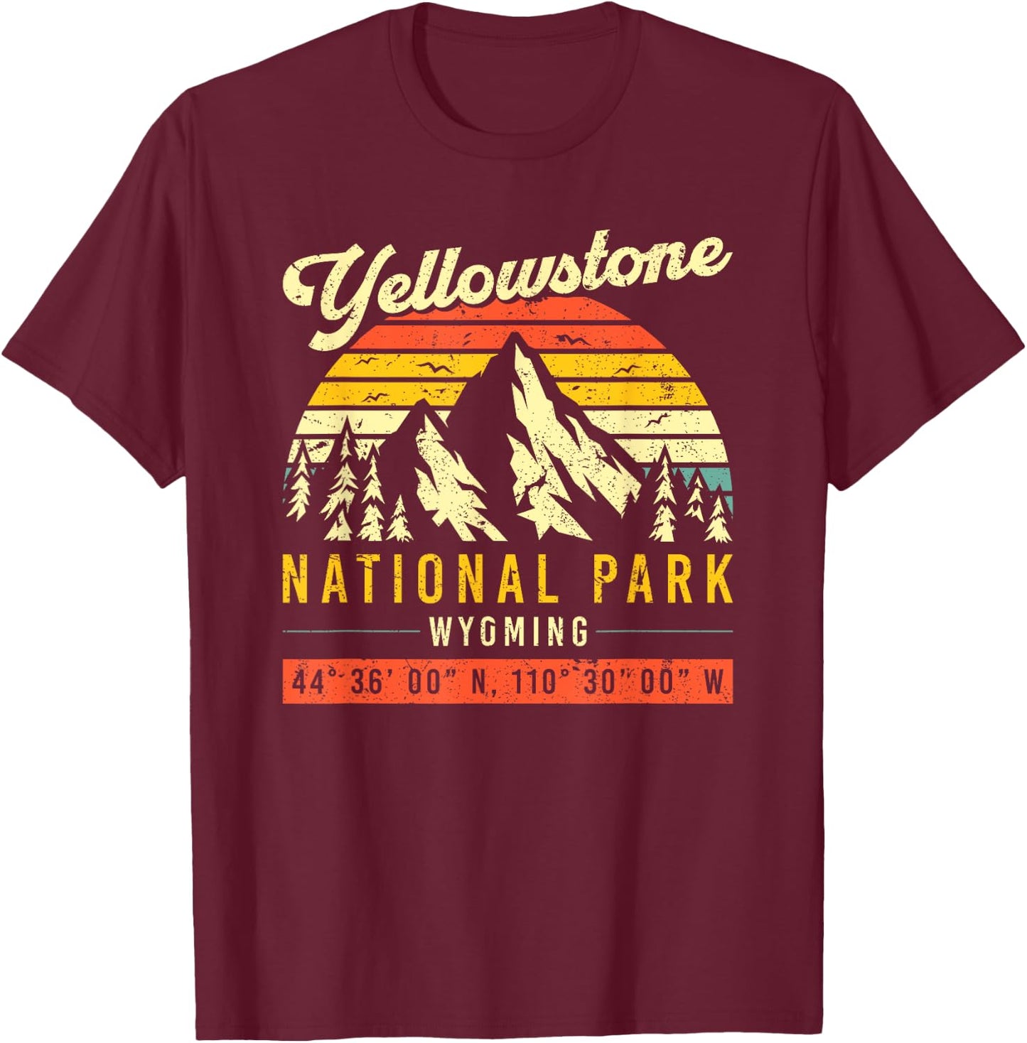 Yellowstone Vintage Retro National Park T-Shirt - T-Shirt | Maroon
