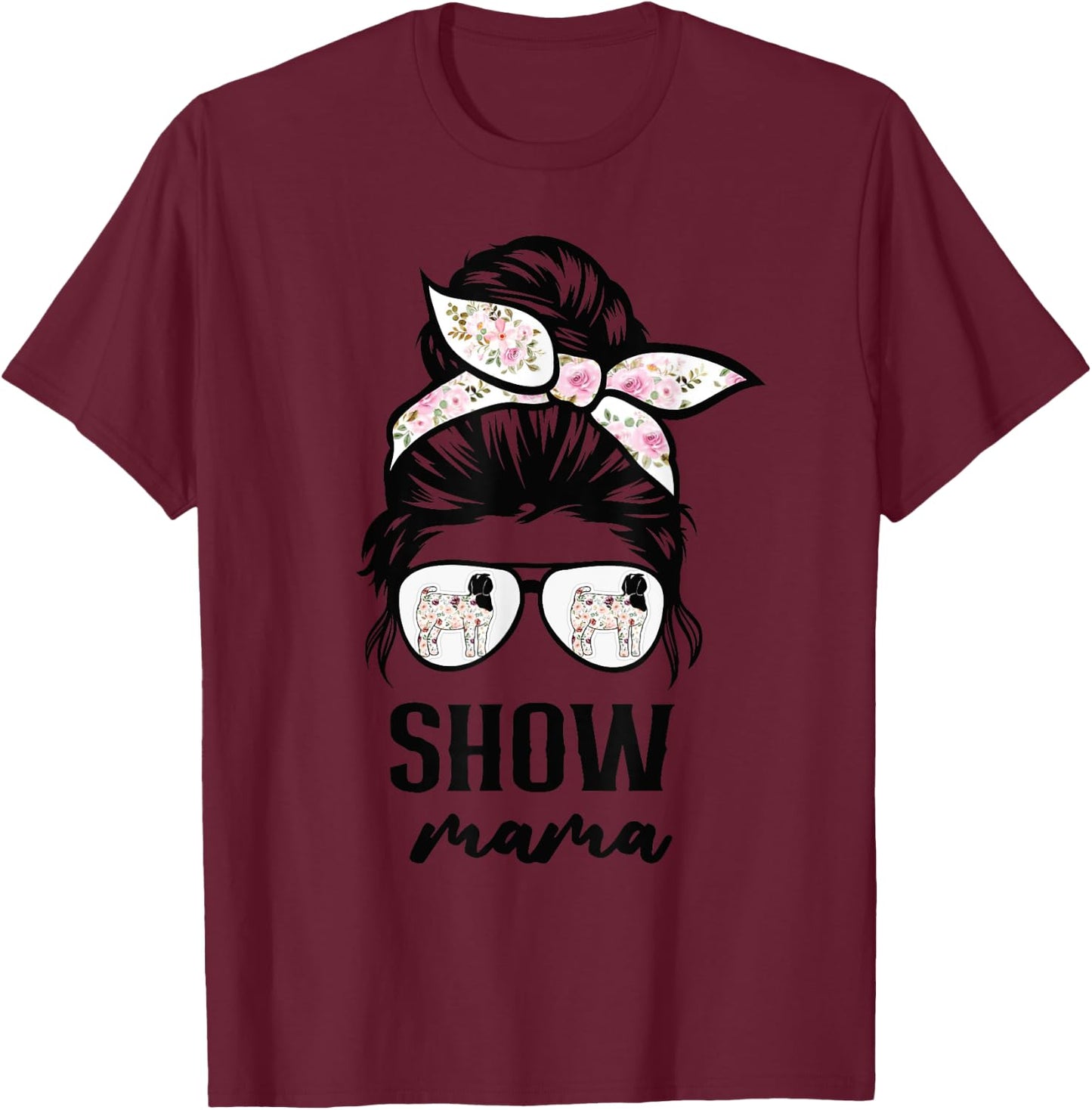 goat show mom goat Boer show mama flower T-Shirt - T-Shirt | Maroon