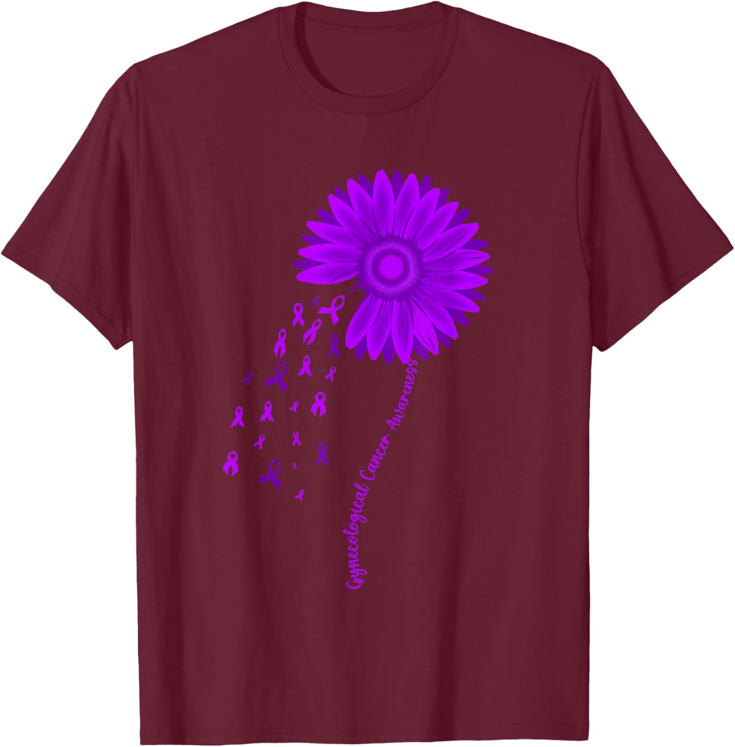 Gynecological Cancer Awareness Month Purple Ribbon Sunflower T-Shirt - T-Shirt | Maroon