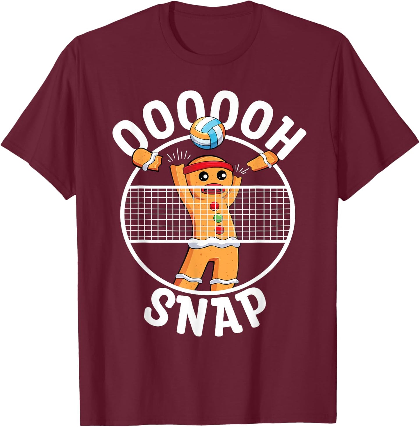 Oh Snap Gingerbread Man Blocker Christmas Volleyball T-Shirt - T-Shirt | Maroon