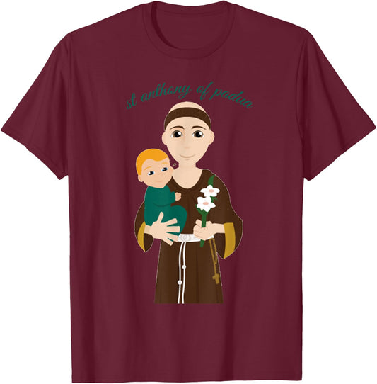 St Anthony of Padua Vintage Catholic Saint Infant Jesus T-Shirt - T-Shirt | Maroon