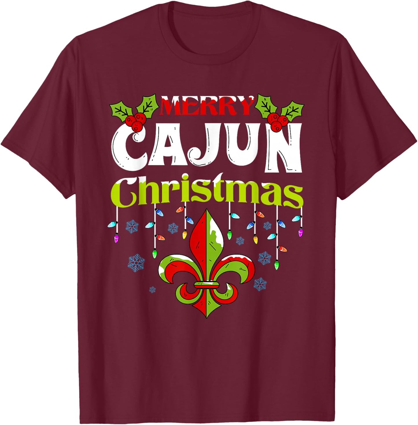Merry Cajun Christmas-New Orleans Louisiana Bayou Xmas T-Shirt - T-Shirt | Maroon