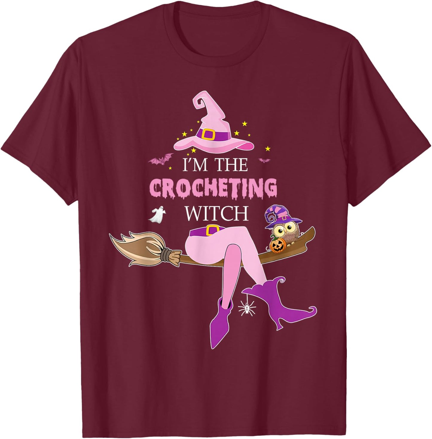 The Crocheting witch riding broom halloween costume T-Shirt - T-Shirt | Maroon
