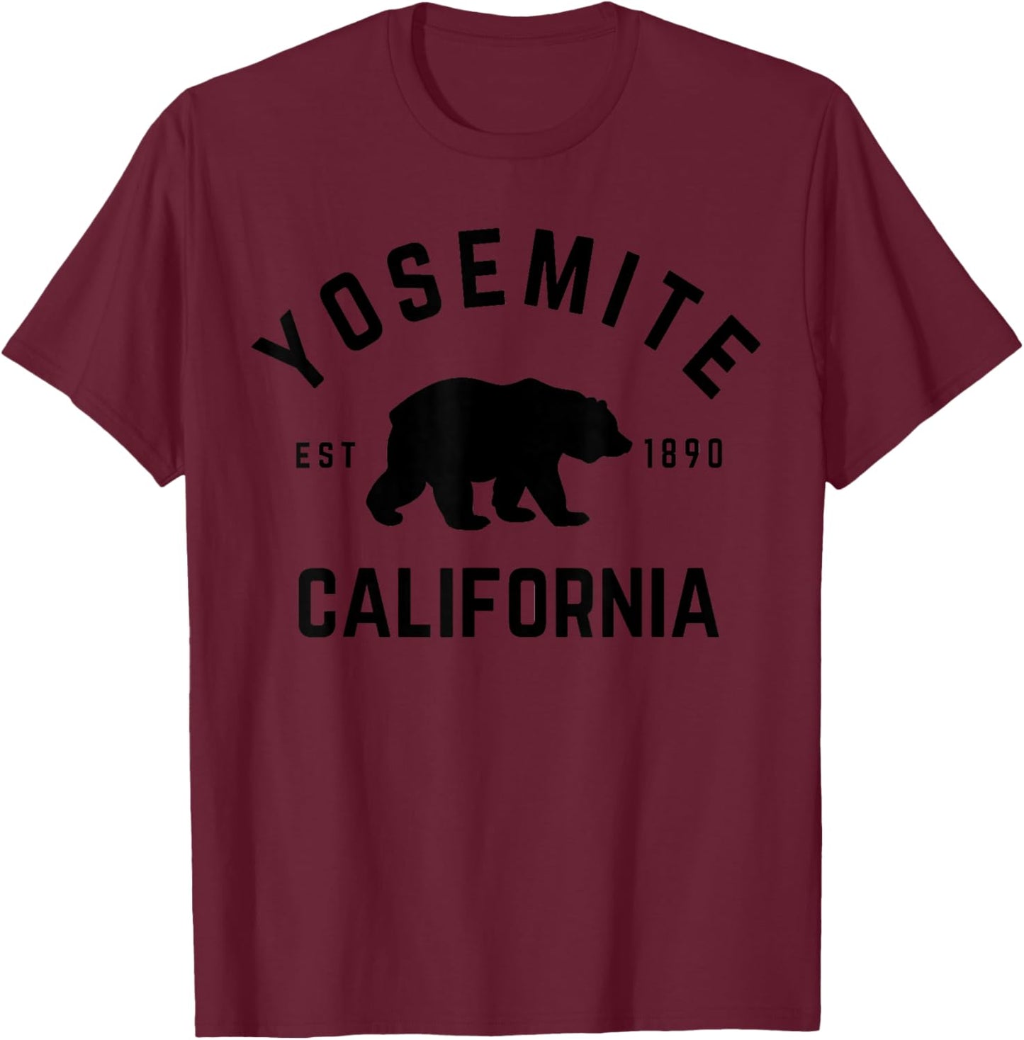 Yosemite National Park California USA Outdoor Yosemite National Park -Adults, Kids Green Short Sleeve Cotton 100% Nature Themed Small T-Shirt - T-Shirt | Maroon