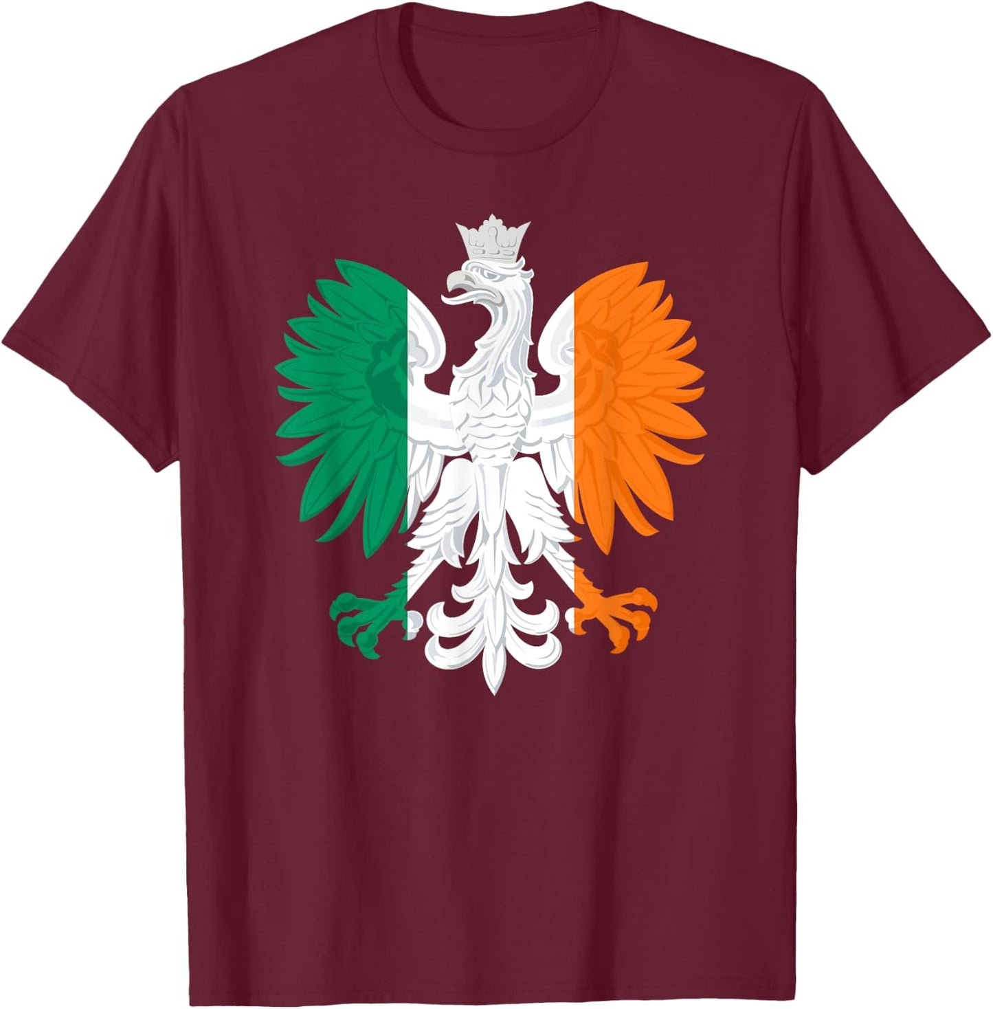 Irish Polish Flag Eagle Ireland Poland Polska Heritage T-Shirt - T-Shirt | Maroon