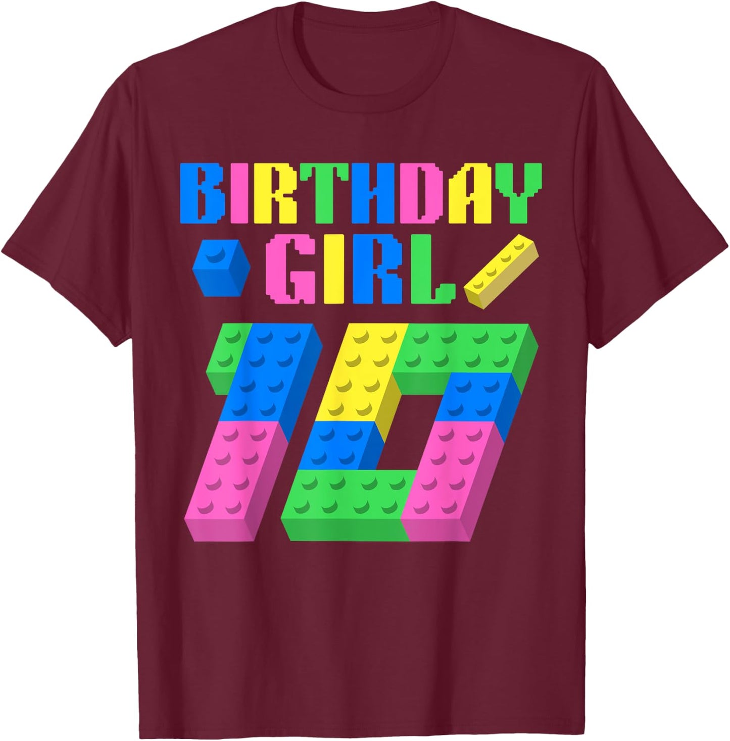 10th Birthday Girl Block Building 10 Year Old Master Builder T-Shirt - T-Shirt | Maroon