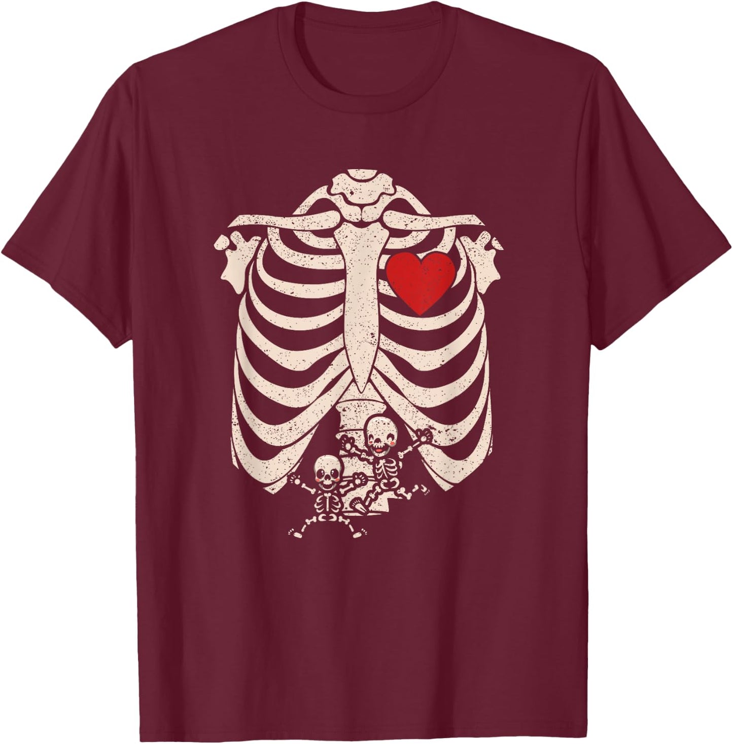 Skeleton Pregnancy Announcement Twins XRay New Mom Halloween T-Shirt - T-Shirt | Maroon